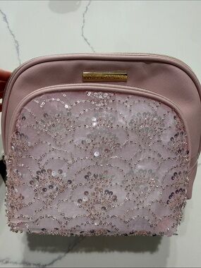 Vince Camuto Blush Pink Sequin Embellished Cosmetic Pouch